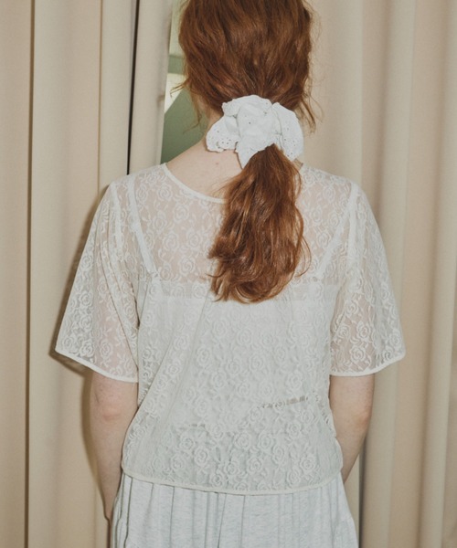 idem(イデム)の「sheer lace frill tops/シアーレースフリルトップス(Tシャツ/カットソー・レディース・ブラック/アイボリー・FREE)」の12枚目の写真