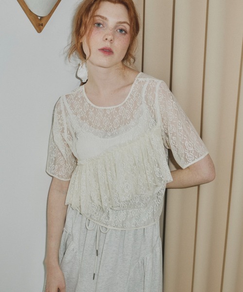 idem(イデム)の「sheer lace frill tops/シアーレースフリルトップス(Tシャツ/カットソー・レディース・ブラック/アイボリー・FREE)」の15枚目の写真