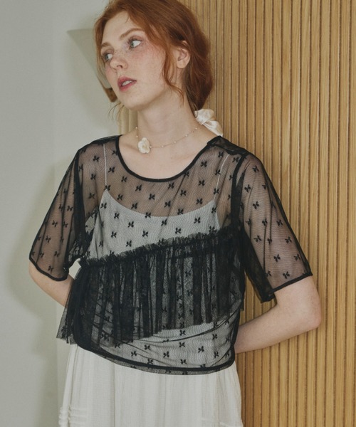 idem（イデム）の「sheer lace frill tops/シアーレースフリル