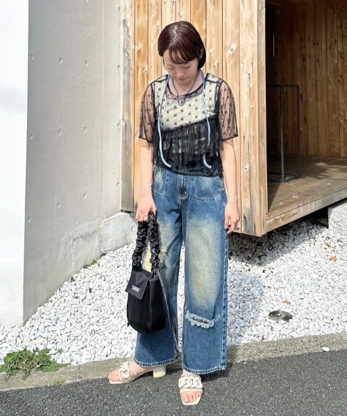 idem(イデム)の「sheer lace frill tops/シアーレースフリルトップス(Tシャツ/カットソー・レディース・ブラック/アイボリー・FREE)」の19枚目の写真