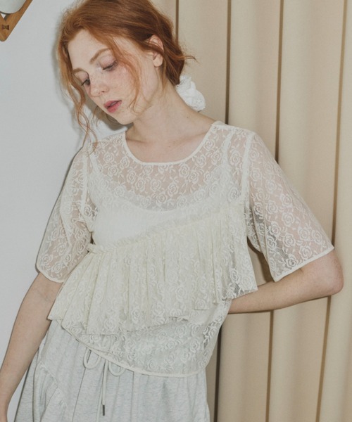 idem(イデム)の「sheer lace frill tops/シアーレースフリルトップス(Tシャツ/カットソー・レディース・ブラック/アイボリー・FREE)」の18枚目の写真