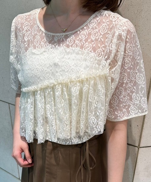 idem(イデム)の「sheer lace frill tops/シアーレースフリルトップス(Tシャツ/カットソー・レディース・ブラック/アイボリー・FREE)」の16枚目の写真