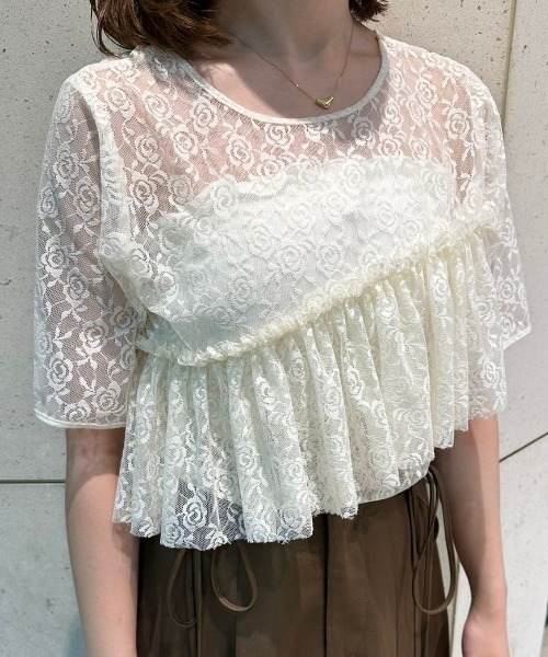 idem(イデム)の「sheer lace frill tops/シアーレースフリルトップス(Tシャツ/カットソー・レディース・ブラック/アイボリー・FREE)」の20枚目の写真