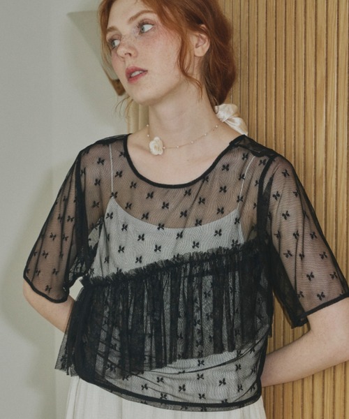 idem(イデム)の「sheer lace frill tops/シアーレースフリルトップス(Tシャツ/カットソー・レディース・ブラック/アイボリー・FREE)」の22枚目の写真