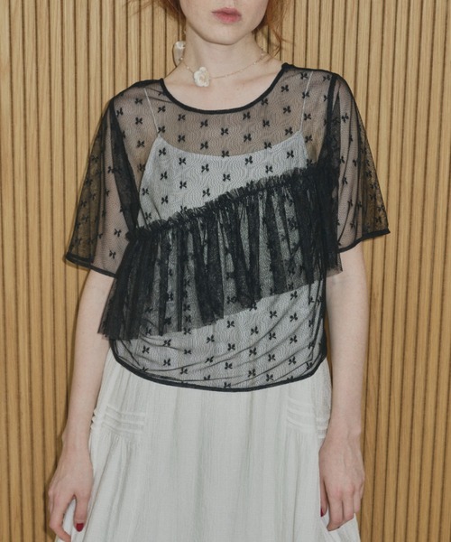 idem(イデム)の「sheer lace frill tops/シアーレースフリルトップス(Tシャツ/カットソー・レディース・ブラック/アイボリー・FREE)」の21枚目の写真
