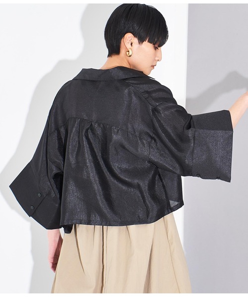 Settimissimo（セッティミッシモ）の「シアー ワッシャー ビッグカフス 半袖シャツ 羽織り（シャツ/ブラウス・レディース・ブラック/オフホワイト・FREE）」の11枚目の写真