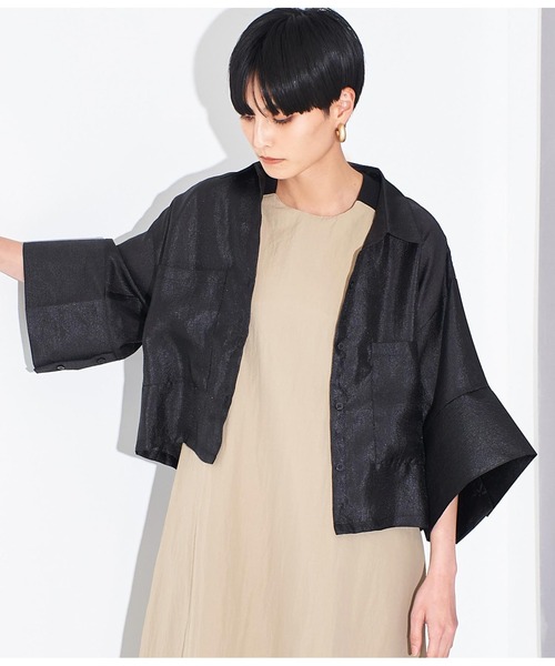 Settimissimo（セッティミッシモ）の「シアー ワッシャー ビッグカフス 半袖シャツ 羽織り（シャツ/ブラウス・レディース・ブラック/オフホワイト・FREE）」の9枚目の写真