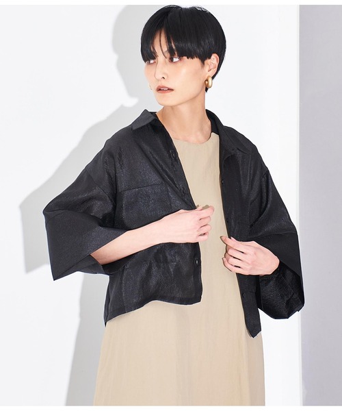 Settimissimo（セッティミッシモ）の「シアー ワッシャー ビッグカフス 半袖シャツ 羽織り（シャツ/ブラウス・レディース・ブラック/オフホワイト・FREE）」の10枚目の写真