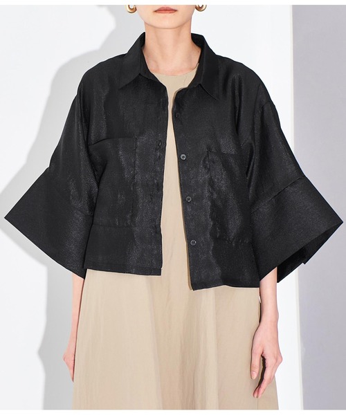 Settimissimo（セッティミッシモ）の「シアー ワッシャー ビッグカフス 半袖シャツ 羽織り（シャツ/ブラウス・レディース・ブラック/オフホワイト・FREE）」の19枚目の写真