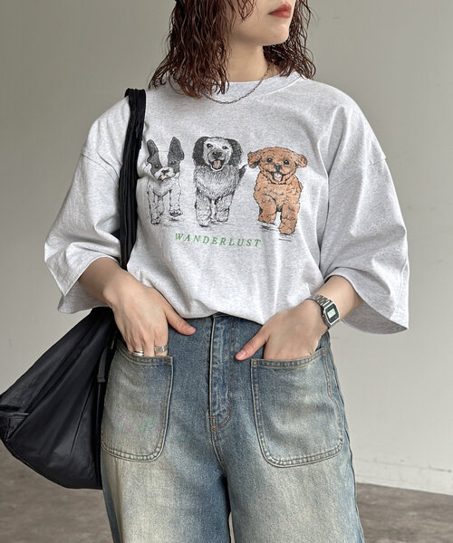 CPCM（シーピーシーエム）の「ヴィンテージライク動物T（Tシャツ/カットソー・レディース・ホワイト/チャコールグレー/グレー/サックスブルー・MEDIUM/LARGE）」の4枚目の写真