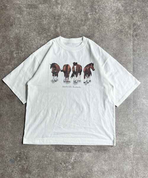 CPCM（シーピーシーエム）の「ヴィンテージライク動物T（Tシャツ/カットソー・レディース・ホワイト/チャコールグレー/グレー/サックスブルー・MEDIUM/LARGE）」の5枚目の写真