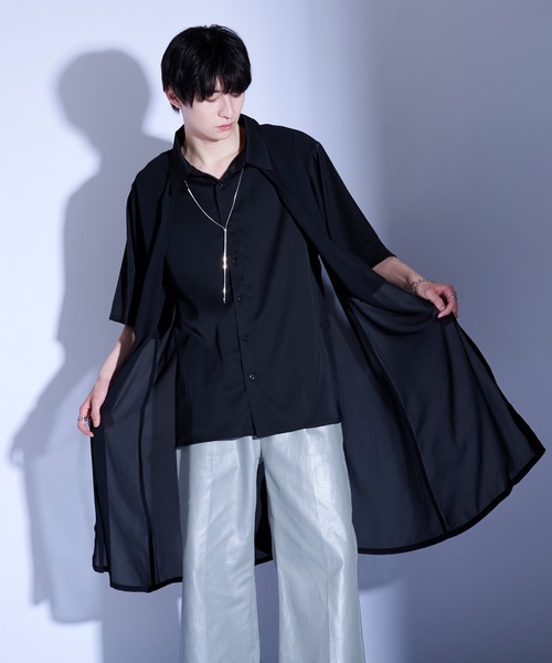 Ellno Loset（エルノロゼット）の「シアーレイヤードロングシャツ/SS（シャツ/ブラウス・メンズ・ブルーグレー/ブラック/グレー系その他/オフホワイト/ブラック系その他/ブルー系その他・LARGE/MEDIUM/SMALL）」の15枚目の写真