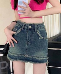 カットオフデザインデニムミニスカート インナーパンツ付き