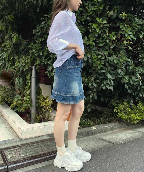 NANEA(ナネア)の「カットオフデザインデニムミニスカート インナーパンツ付き(デニムスカート・レディース・ブラック/ブルー・SMALL/MEDIUM/LARGE)」の20枚目の写真