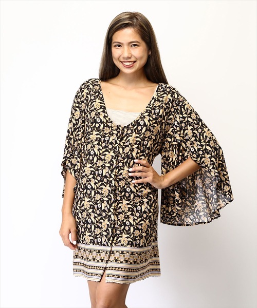 【セール】【RIPCURL/リップカール】DREAMER KIMONO リラックスフィット総柄プリント半袖シャツ（シャツ/ブラウス）｜RIP CURL（リップカール）