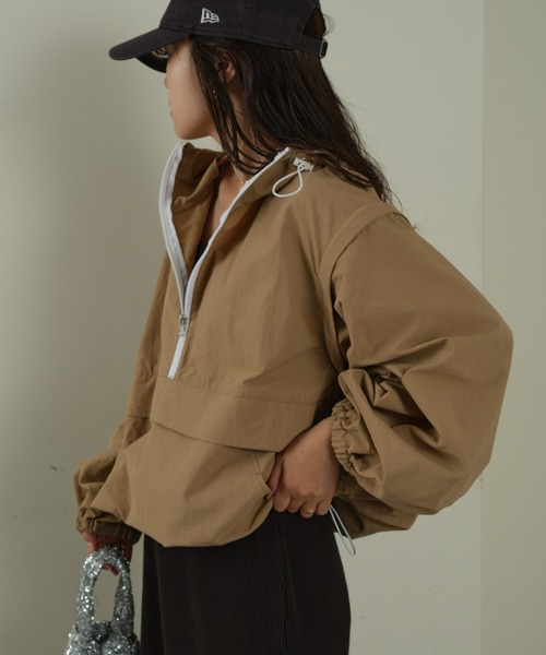 CIAOPANIC TYPY(チャオパニックティピー)の「【2WAY】リップストップオーバーアノラック(ナイロンジャケット・レディース・ベージュ/ブラック/カーキ・ONE SIZE)」の20枚目の写真