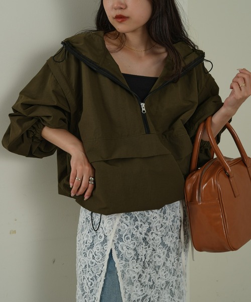 CIAOPANIC TYPY(チャオパニックティピー)の「【2WAY】リップストップオーバーアノラック(ナイロンジャケット・レディース・ベージュ/ブラック/カーキ・ONE SIZE)」の13枚目の写真