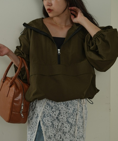 CIAOPANIC TYPY(チャオパニックティピー)の「【2WAY】リップストップオーバーアノラック(ナイロンジャケット・レディース・ベージュ/ブラック/カーキ・ONE SIZE)」の12枚目の写真