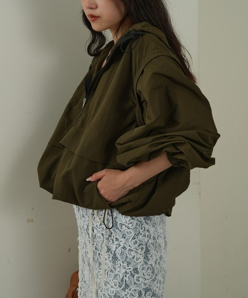 CIAOPANIC TYPY(チャオパニックティピー)の「【2WAY】リップストップオーバーアノラック(ナイロンジャケット・レディース・ベージュ/ブラック/カーキ・ONE SIZE)」の11枚目の写真