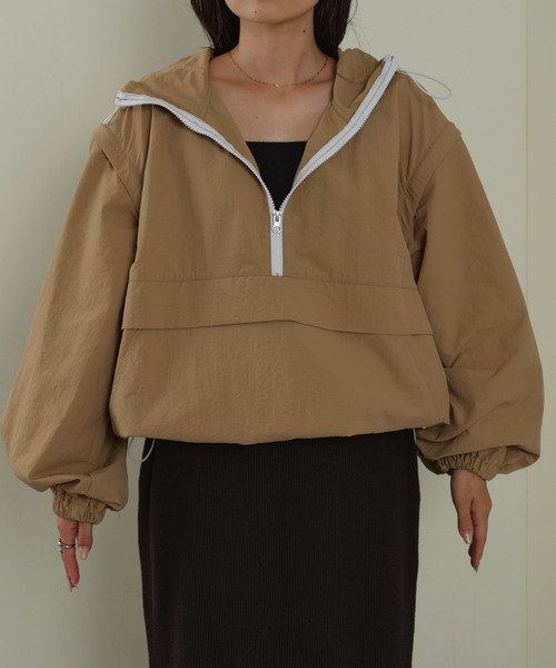 CIAOPANIC TYPY(チャオパニックティピー)の「【2WAY】リップストップオーバーアノラック(ナイロンジャケット・レディース・ベージュ/ブラック/カーキ・ONE SIZE)」の4枚目の写真