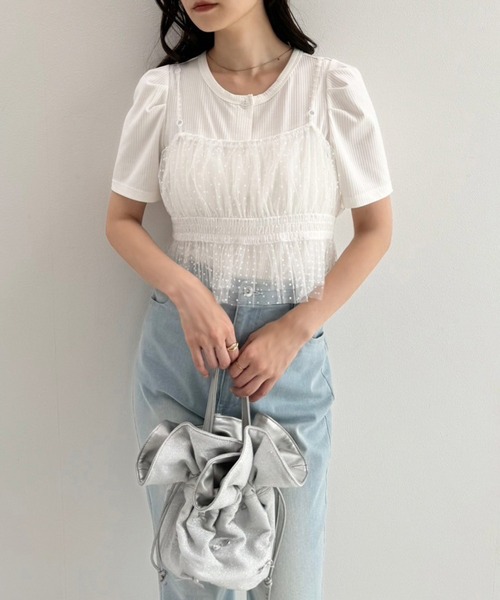 one after another NICE CLAUP（ワンアフターアナザーナイスクラップ）の「マルチウェイビスチェセットトップス（アンサンブル・レディース・ピンク/オフホワイト/チャコールグレー・FREE）」の5枚目の写真