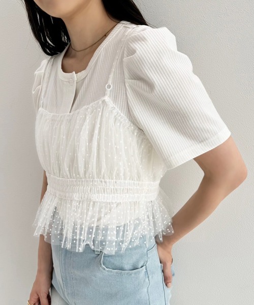 one after another NICE CLAUP（ワンアフターアナザーナイスクラップ）の「マルチウェイビスチェセットトップス（アンサンブル・レディース・ピンク/オフホワイト/チャコールグレー・FREE）」の4枚目の写真