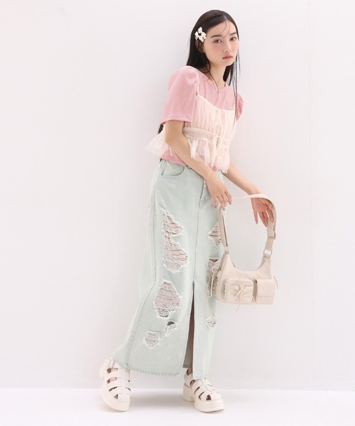 one after another NICE CLAUP（ワンアフターアナザーナイスクラップ）の「マルチウェイビスチェセットトップス（アンサンブル・レディース・ピンク/オフホワイト/チャコールグレー・FREE）」の10枚目の写真