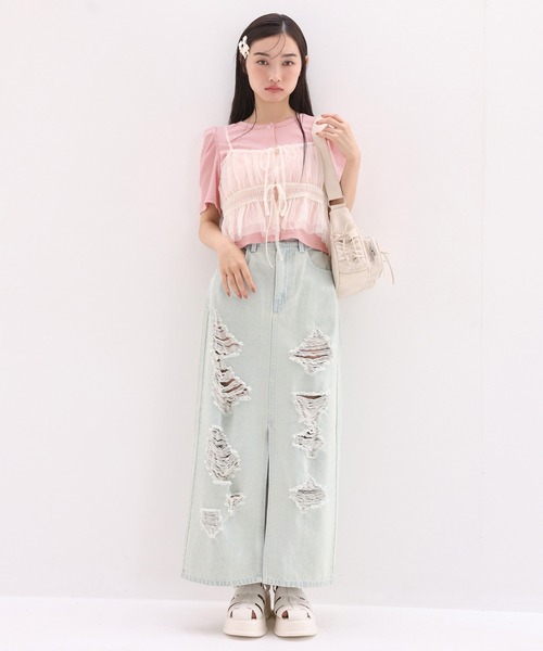 one after another NICE CLAUP（ワンアフターアナザーナイスクラップ）の「マルチウェイビスチェセットトップス（アンサンブル・レディース・ピンク/オフホワイト/チャコールグレー・FREE）」の9枚目の写真