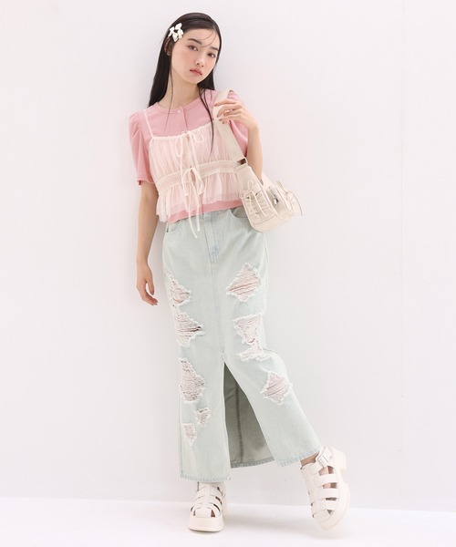 one after another NICE CLAUP（ワンアフターアナザーナイスクラップ）の「マルチウェイビスチェセットトップス（アンサンブル・レディース・ピンク/オフホワイト/チャコールグレー・FREE）」の11枚目の写真