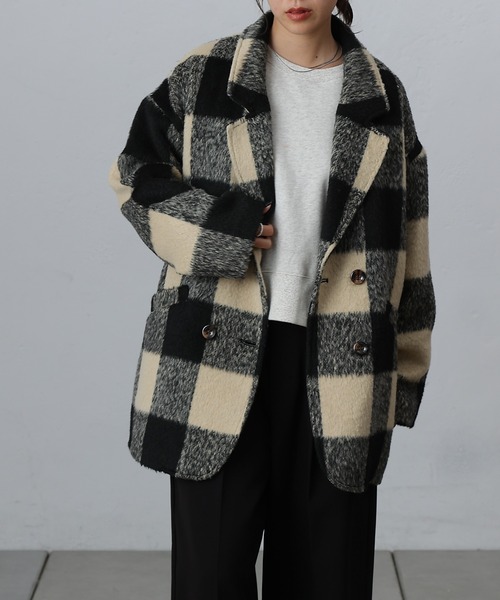 COLONY 2139（コロニートゥーワンスリーナイン）の「チェック柄ミドル丈コート（その他アウター・レディース・オフホワイト・FREE）」の2枚目の写真