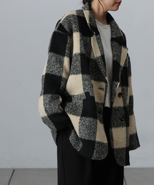 COLONY 2139（コロニートゥーワンスリーナイン）の「チェック柄ミドル丈コート（その他アウター・レディース・オフホワイト・FREE）」の5枚目の写真