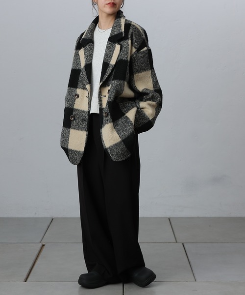 COLONY 2139（コロニートゥーワンスリーナイン）の「チェック柄ミドル丈コート（その他アウター・レディース・オフホワイト・FREE）」の6枚目の写真