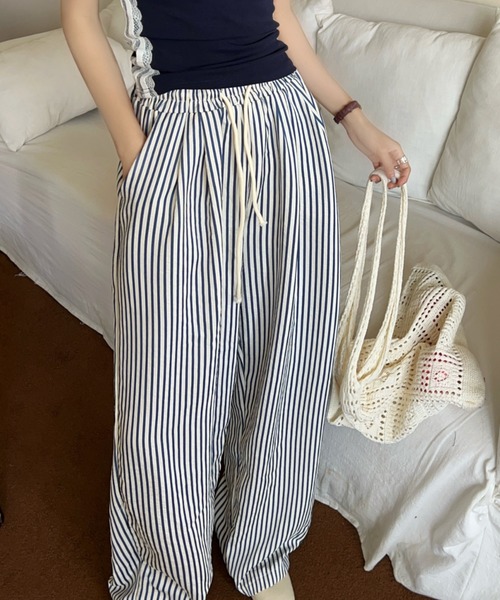 パンツ ストライプセミワイドパンツ レディース : ZOZOTOWN