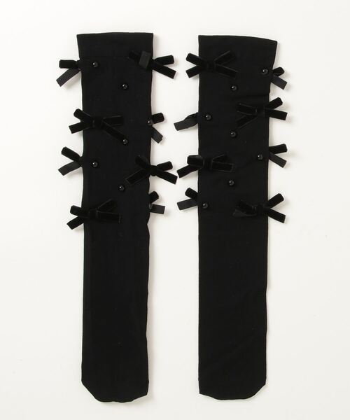 poiregnee（ポワニェ）の「［select］リボン＆パール　ハイソックス（ソックス/靴下・レディース・ホワイト/ブラック/クリーム・FREE）」の5枚目の写真