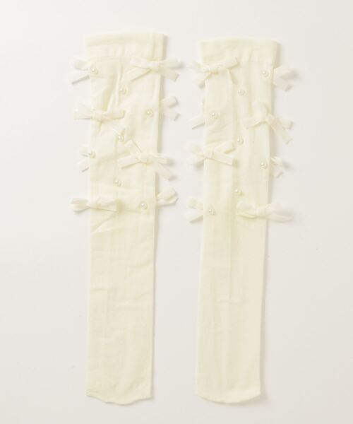 poiregnee（ポワニェ）の「［select］リボン＆パール　ハイソックス（ソックス/靴下・レディース・ホワイト/ブラック/クリーム・FREE）」の6枚目の写真