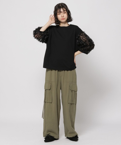 niko and...(ニコアンド)の「袖シアーフリフリプルオーバー(Tシャツ/カットソー・レディース・ブラック/オフホワイト・MEDIUM/LARGE)」の13枚目の写真