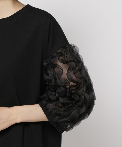 niko and...(ニコアンド)の「袖シアーフリフリプルオーバー(Tシャツ/カットソー・レディース・ブラック/オフホワイト・MEDIUM/LARGE)」の5枚目の写真