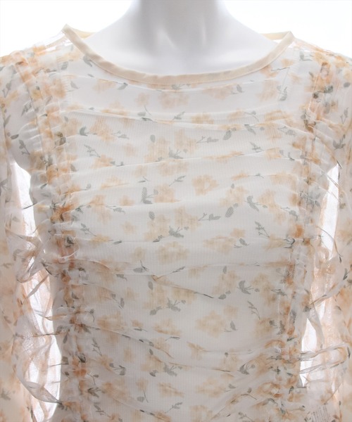 clear（クリア）の「【2点SET】シアー花柄ギャザートップス(キャミセット) [スタイルアップ]（アンサンブル・レディース・オレンジ/ピンク・F）」の5枚目の写真