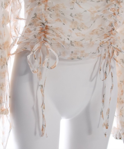 clear（クリア）の「【2点SET】シアー花柄ギャザートップス(キャミセット) [スタイルアップ]（アンサンブル・レディース・オレンジ/ピンク・F）」の3枚目の写真