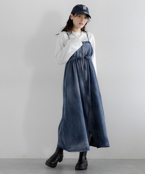 RAGEBLUE（レイジブルー）の「フロントジップ/デニムキャミワンピース（ワンピース・レディース・ブラック/ブルー・FREE）」の12枚目の写真