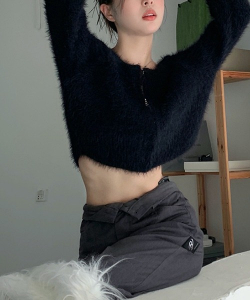 HALEY PESCA(ヘーリーペスカ)の「HALEY PESCA/ショート丈 シャギージップニット パーカー トップス(ニット/セーター・レディース・アイボリー/ブラック・FREE)」の5枚目の写真