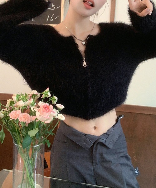 HALEY PESCA(ヘーリーペスカ)の「HALEY PESCA/ショート丈 シャギージップニット パーカー トップス(ニット/セーター・レディース・アイボリー/ブラック・FREE)」の9枚目の写真