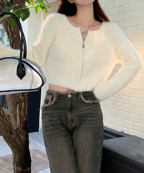 HALEY PESCA(ヘーリーペスカ)の「HALEY PESCA/ショート丈 シャギージップニット パーカー トップス(ニット/セーター・レディース・アイボリー/ブラック・FREE)」の11枚目の写真