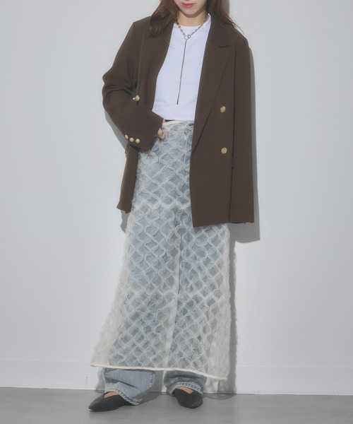 MAISON BREEZE（メゾンブリーズ）の「【MAISON BREEZE】フリル刺繍チュールラップスカート 31867A234  XNN（スカート・レディース・アイボリー/ブラック・FREE）」の6枚目の写真