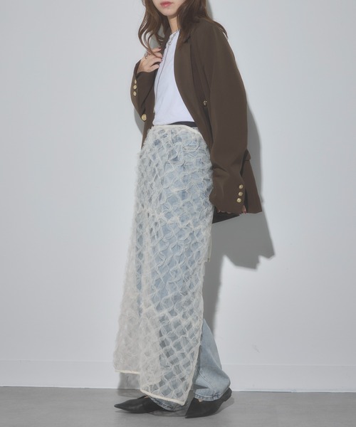 MAISON BREEZE（メゾンブリーズ）の「【MAISON BREEZE】フリル刺繍チュールラップスカート 31867A234  XNN（スカート・レディース・アイボリー/ブラック・FREE）」の7枚目の写真