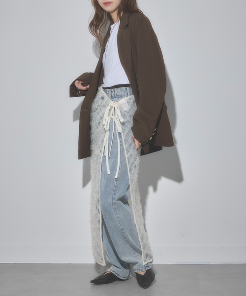 MAISON BREEZE（メゾンブリーズ）の「【MAISON BREEZE】フリル刺繍チュールラップスカート 31867A234  XNN（スカート・レディース・アイボリー/ブラック・FREE）」の9枚目の写真