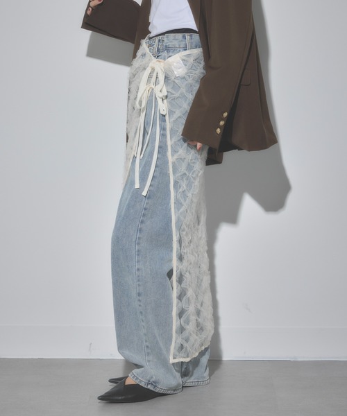 MAISON BREEZE（メゾンブリーズ）の「【MAISON BREEZE】フリル刺繍チュールラップスカート 31867A234  XNN（スカート・レディース・アイボリー/ブラック・FREE）」の4枚目の写真