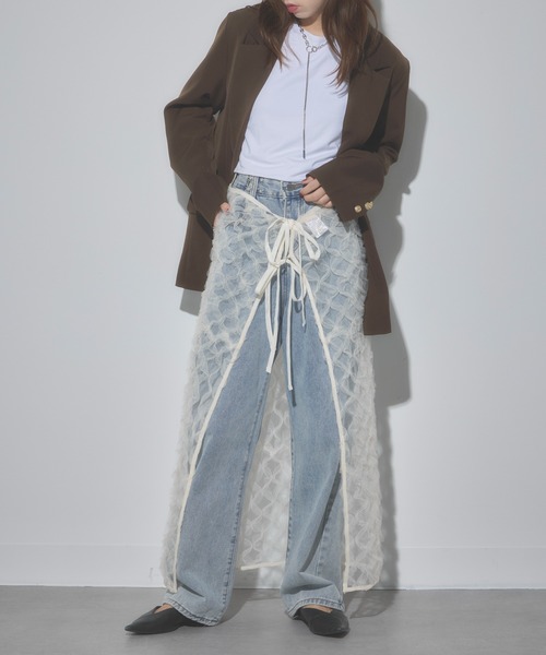 MAISON BREEZE（メゾンブリーズ）の「【MAISON BREEZE】フリル刺繍チュールラップスカート 31867A234  XNN（スカート・レディース・アイボリー/ブラック・FREE）」の8枚目の写真