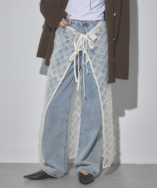 MAISON BREEZE（メゾンブリーズ）の「【MAISON BREEZE】フリル刺繍チュールラップスカート 31867A234  XNN（スカート・レディース・アイボリー/ブラック・FREE）」の3枚目の写真