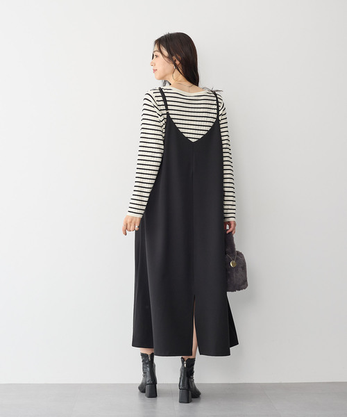 anyfee(エニフィー)の「【anyfee】ニットジョーゼットキャミワンピース《大きいサイズ/プラスサイズ》◆2025SS◆(ワンピース・レディース・ブラック/ベージュ/ネイビー・5L/4L/3L/LL)」の4枚目の写真